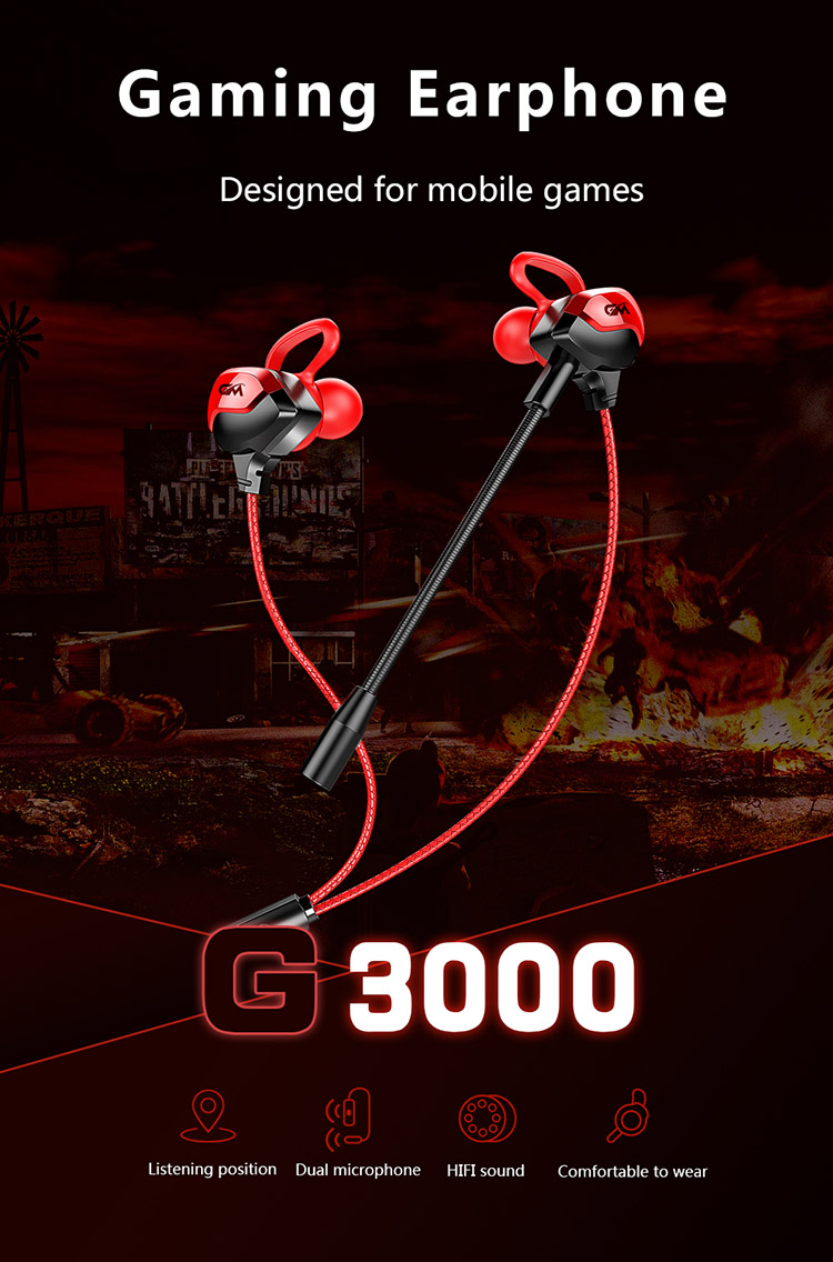 G3000 earphone ,G3000 wired earphones, earplugs with microphone, G300 gaming earplugs, in-ear earbuds, G3000 Headset